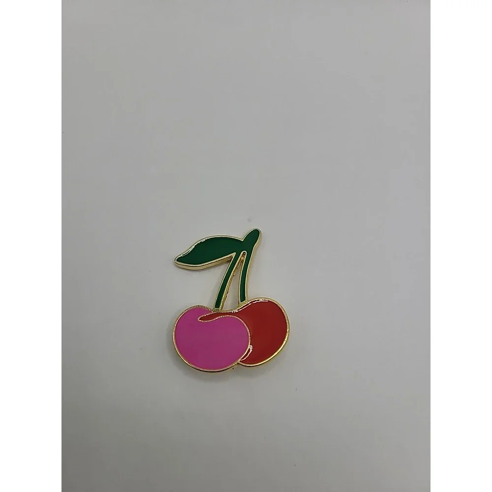 Vintage Cherry Brooch Pink Red Enamel Fruit Pin Gold Tone Retro Jewelry‎